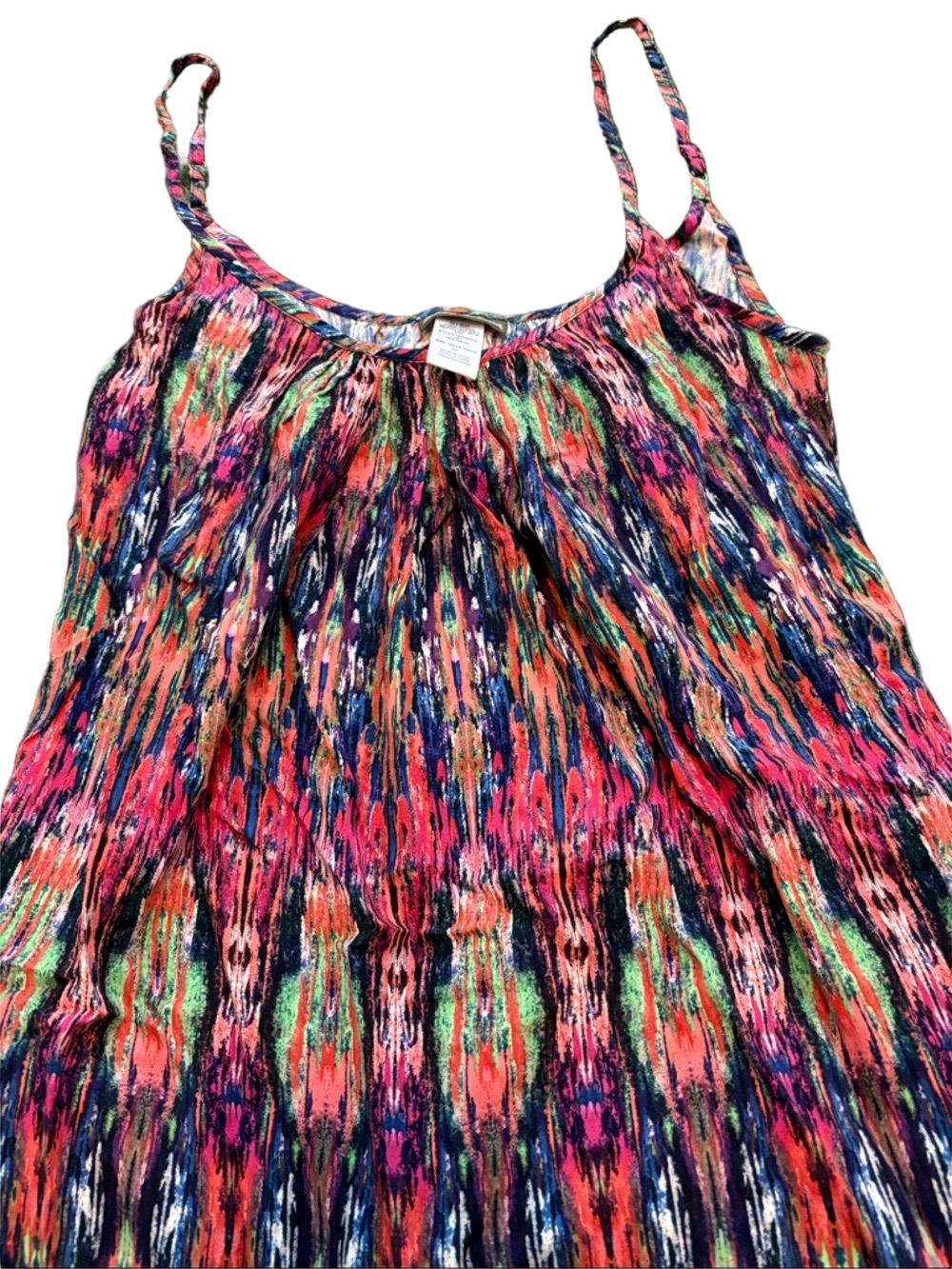 Tommy Bahama Multicolor Ikat Print Spaghetti Strap Dress Pleated Neckline 
S/P